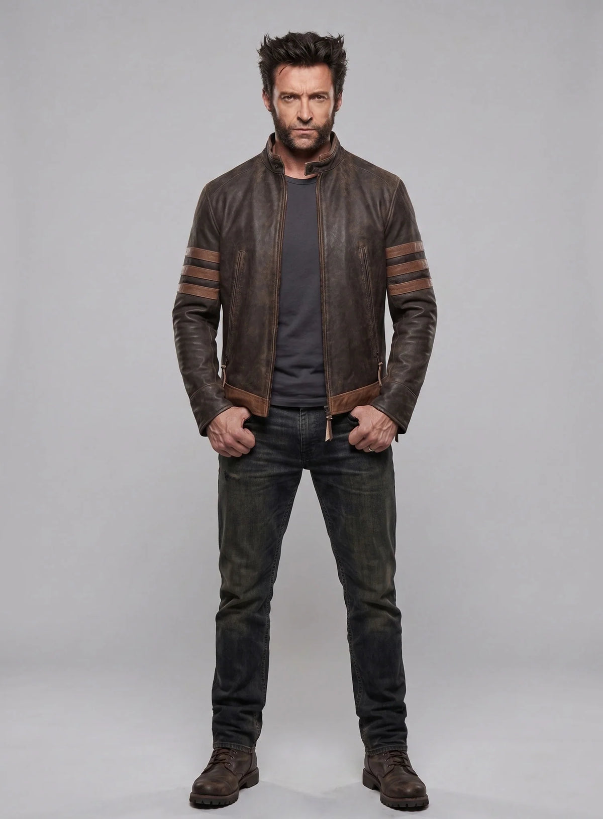 X-Men Origins Wolverine Leather Jacket – Hugh Jackman Logan Brown Movie Jacket