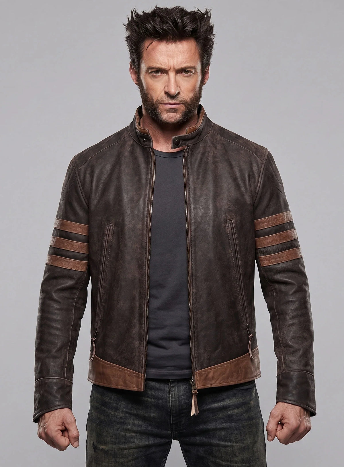 X-Men Origins Wolverine Leather Jacket – Hugh Jackman Logan Brown Movie Jacket