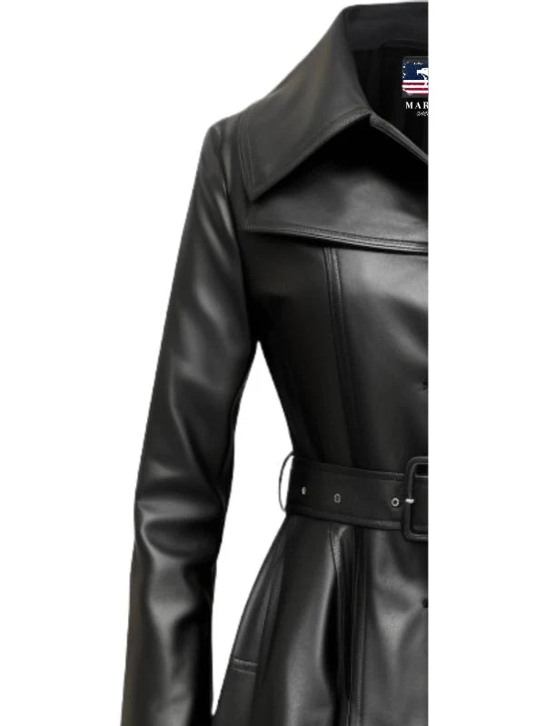 Women’s Black Real Long Leather Coat – Stylish &amp; Timeless Outerwear