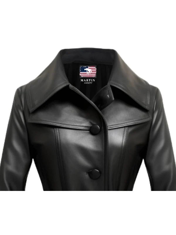 Women’s Black Real Long Leather Coat – Stylish &amp; Timeless Outerwear