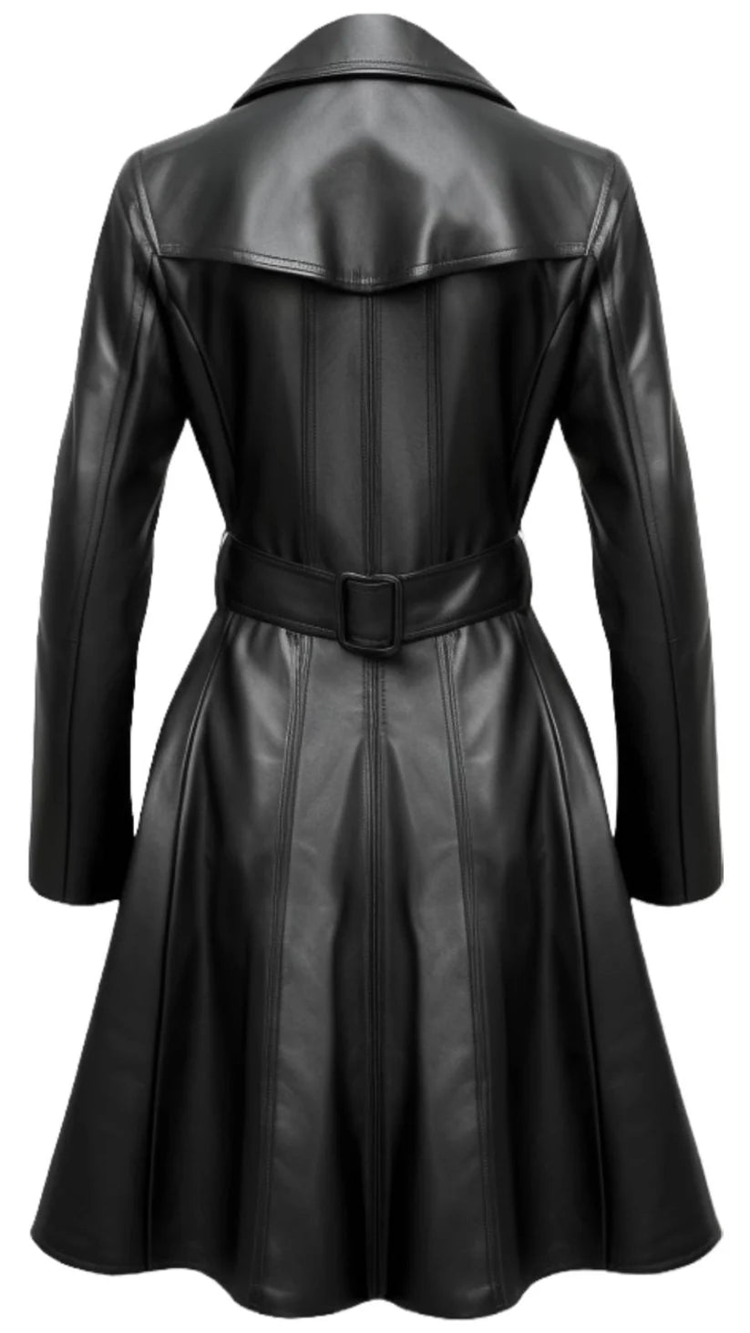 Women’s Black Real Long Leather Coat – Stylish &amp; Timeless Outerwear