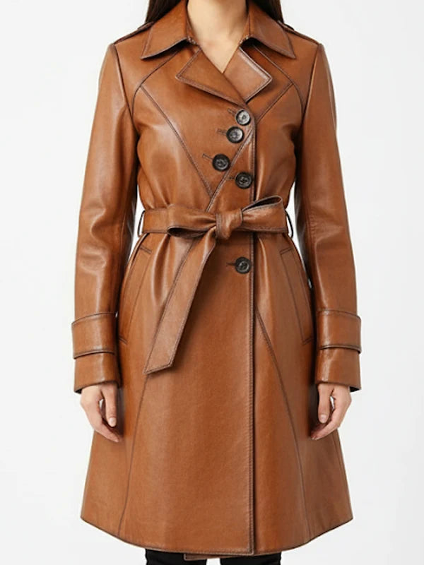 Women Stylish Italian Brown Leather Winter Coat – Elegant Italian-Inspired Leather Outerwear
