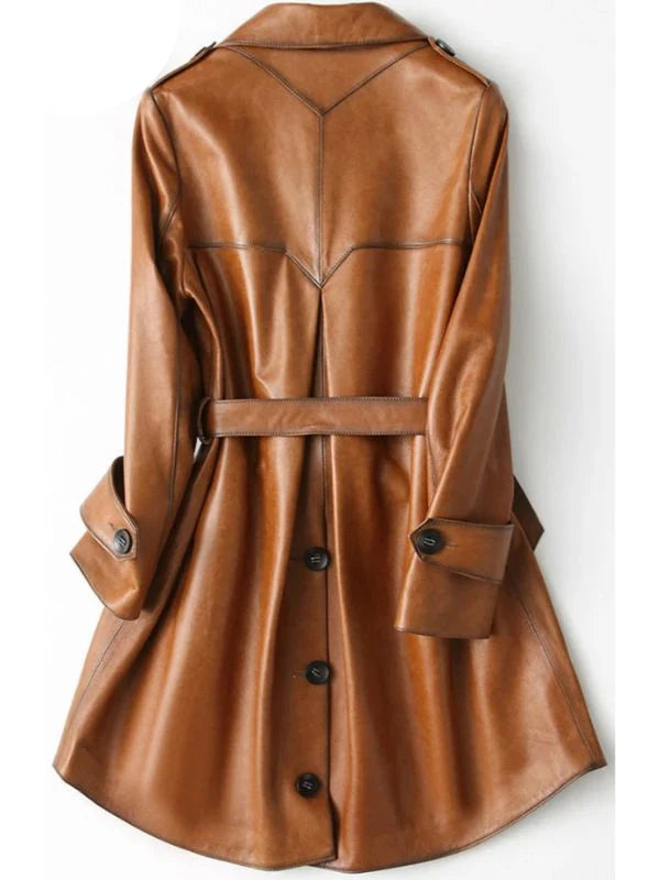 Women Stylish Italian Brown Leather Winter Coat – Elegant Italian-Inspired Leather Outerwear
