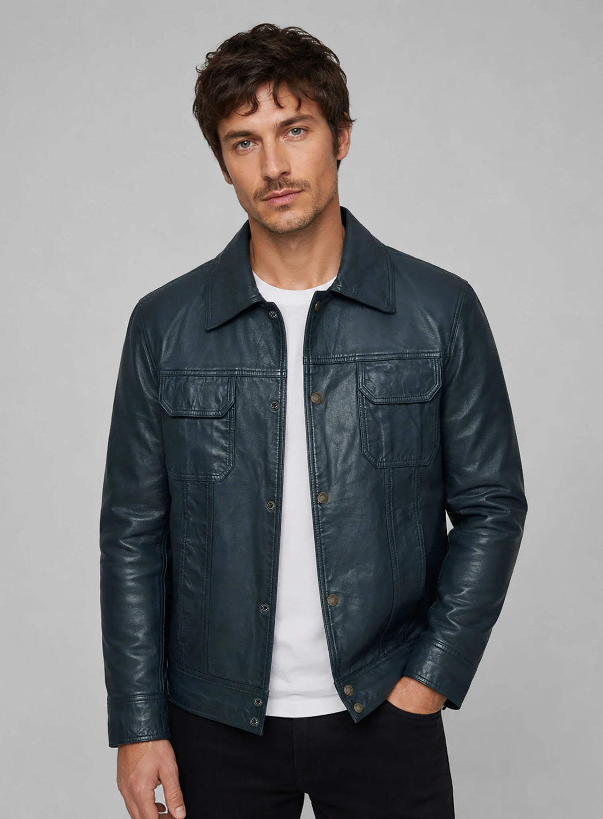 Winsor Blue Lucas Bravo Emily In Paris Lambskin Leather Jacket