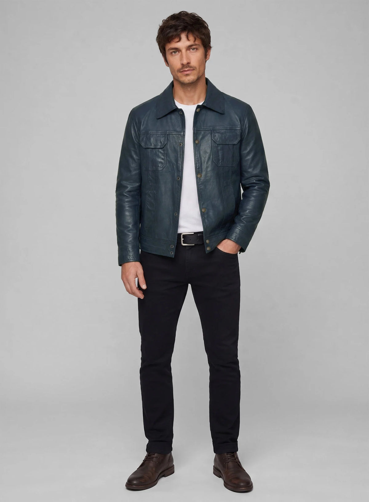 Winsor Blue Lucas Bravo Emily In Paris Lambskin Leather Jacket