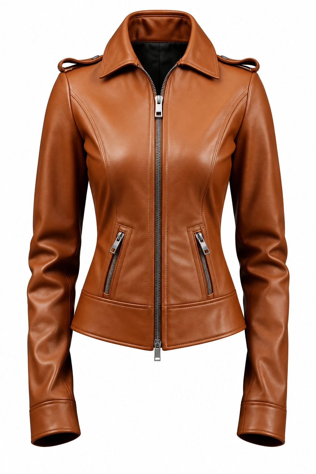 Slimfit Women Designer Brown Leather Jacket – Stylish Tailored Leather Outerwear