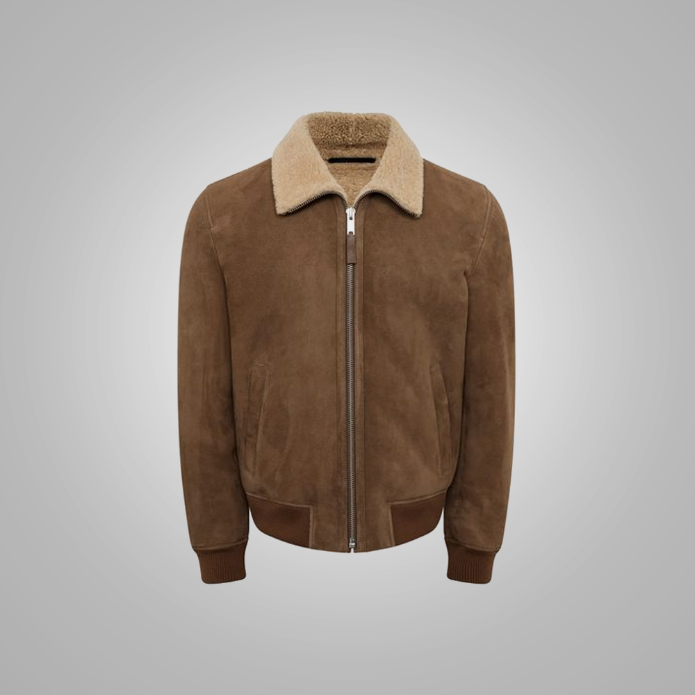 Mens B3 Brown Sheepskin Flying Aviator Shearling Bomber Leather Flying Jacket