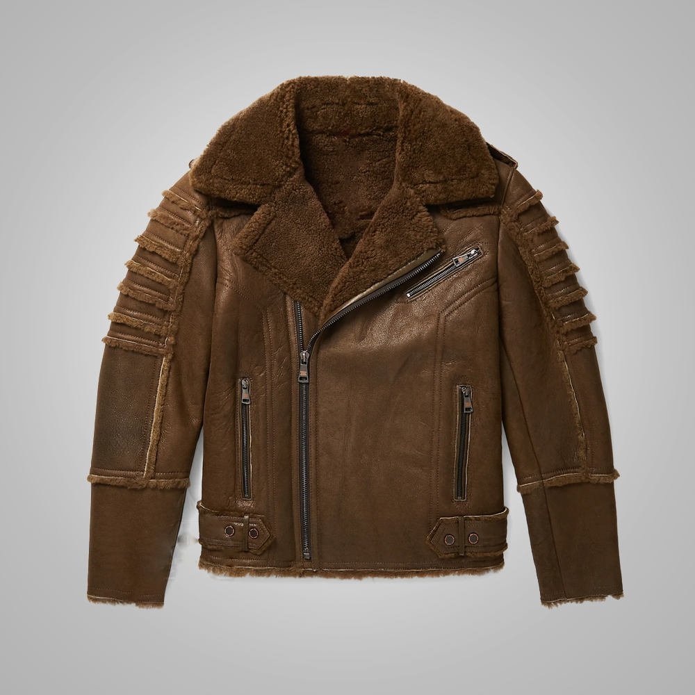 Mens B3 Real Brown Sheepskin Shearling Aviator Leather Bomber Flying Jacket