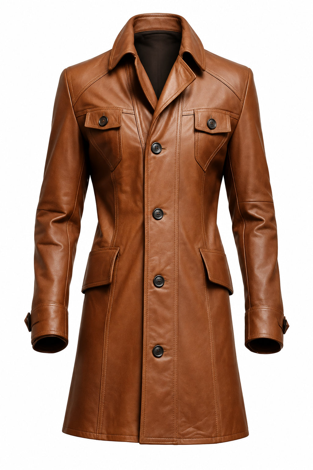 Vintage Brown Women’s Leather Long Coat – Classic Retro Outerwear
