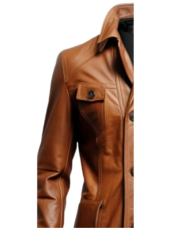 Vintage Brown Women’s Leather Long Coat – Classic Retro Outerwear