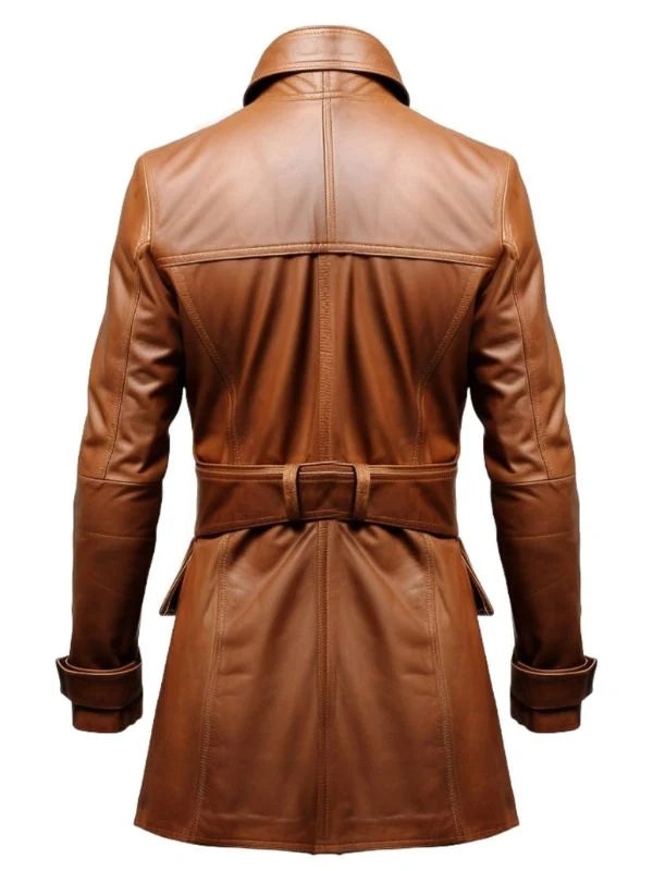 Vintage Brown Women’s Leather Long Coat – Classic Retro Outerwear