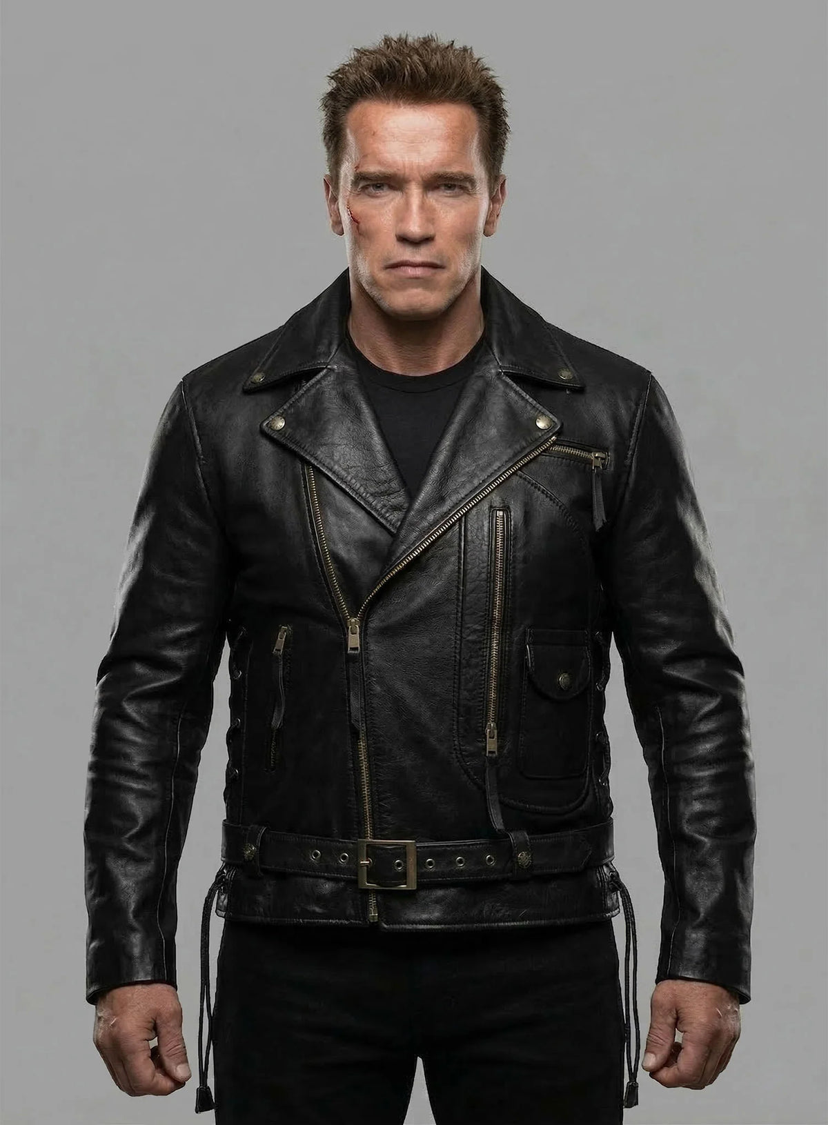 erminator 2 Arnold Schwarzenegger Leather Jacket – T-800 Black Biker Movie Replica