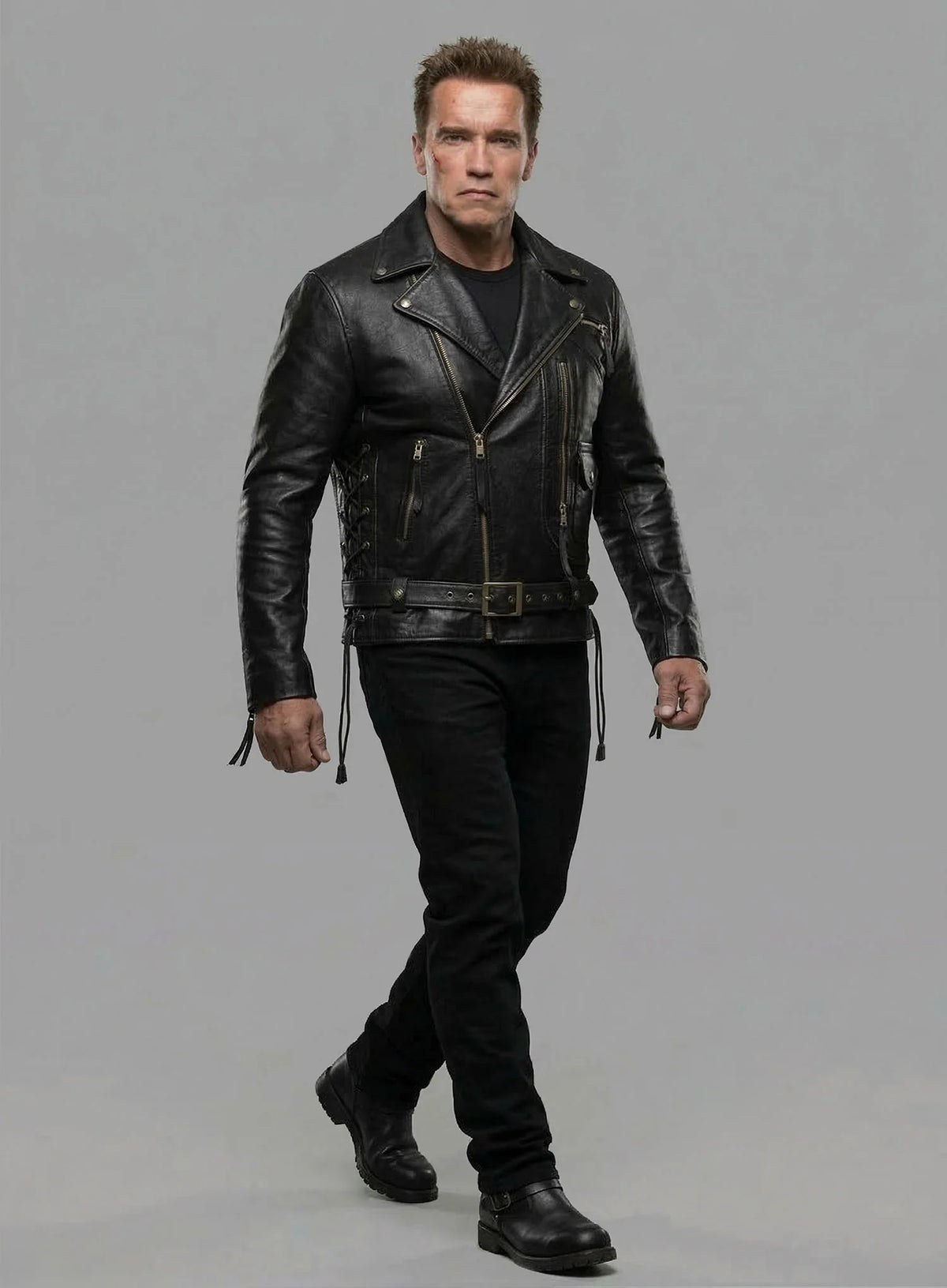 erminator 2 Arnold Schwarzenegger Leather Jacket – T-800 Black Biker Movie Replica