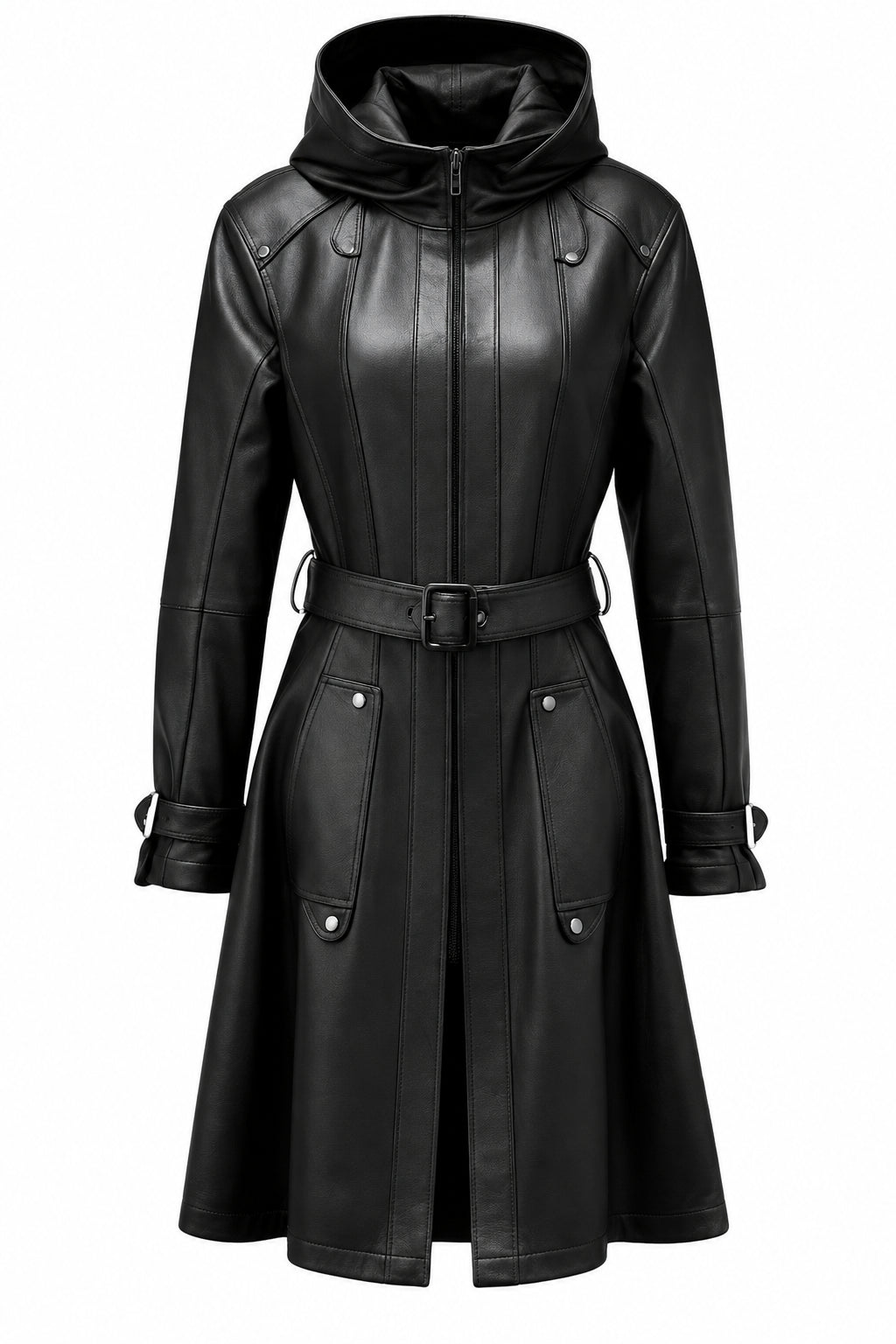 Women’s Black Hooded Leather Coat – Stylish &amp; Modern Winter Outerwear