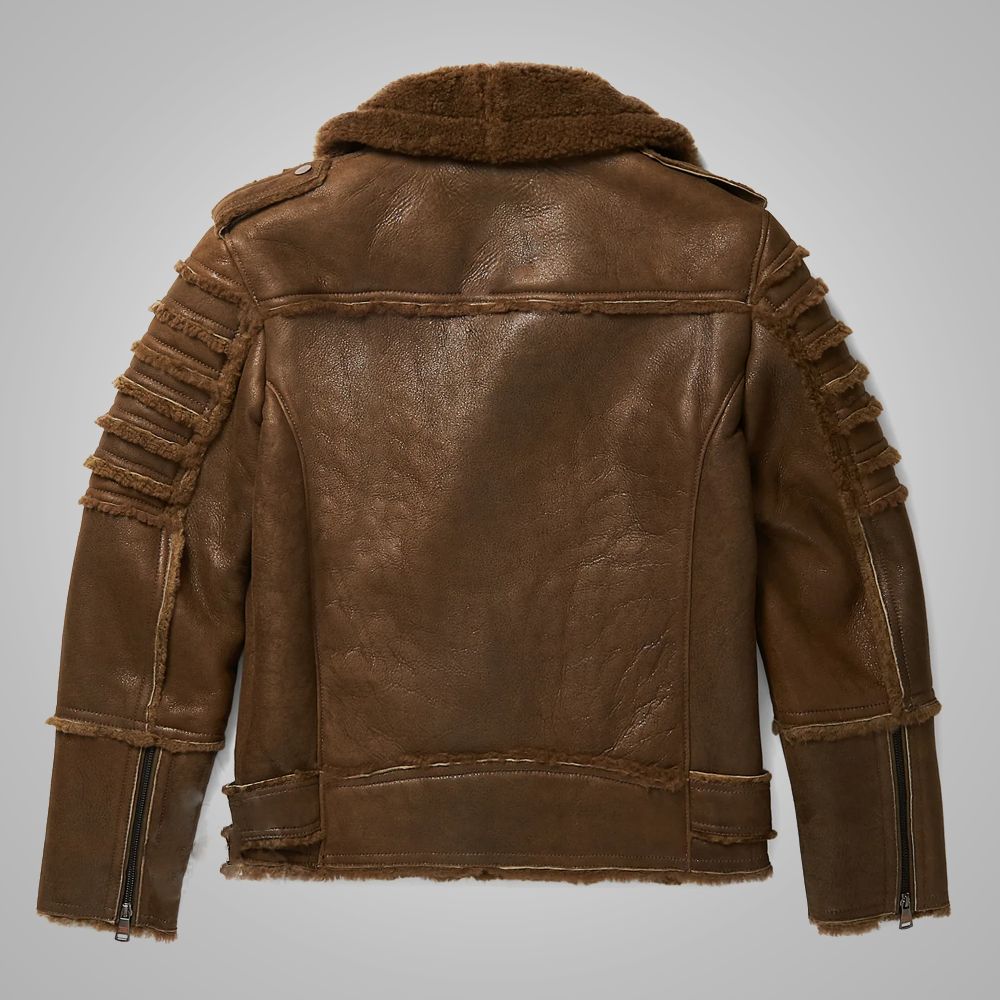 Mens B3 Real Brown Sheepskin Shearling Aviator Leather Bomber Flying Jacket
