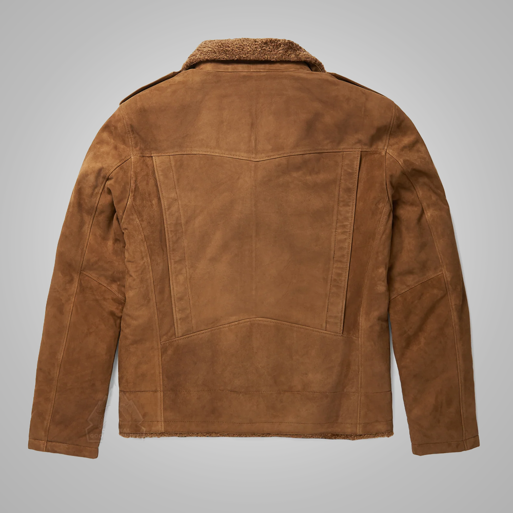 New Mens Brown Shearling Sheepskin Leather Bomber Flying Jacket