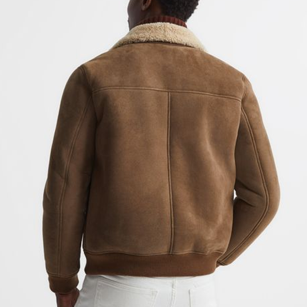 Mens B3 Brown Sheepskin Flying Aviator Shearling Bomber Leather Flying Jacket