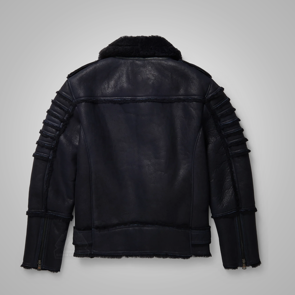 New Men Black RAF Flying Shearling Sheepskin Moto Leather Flying Jacket
