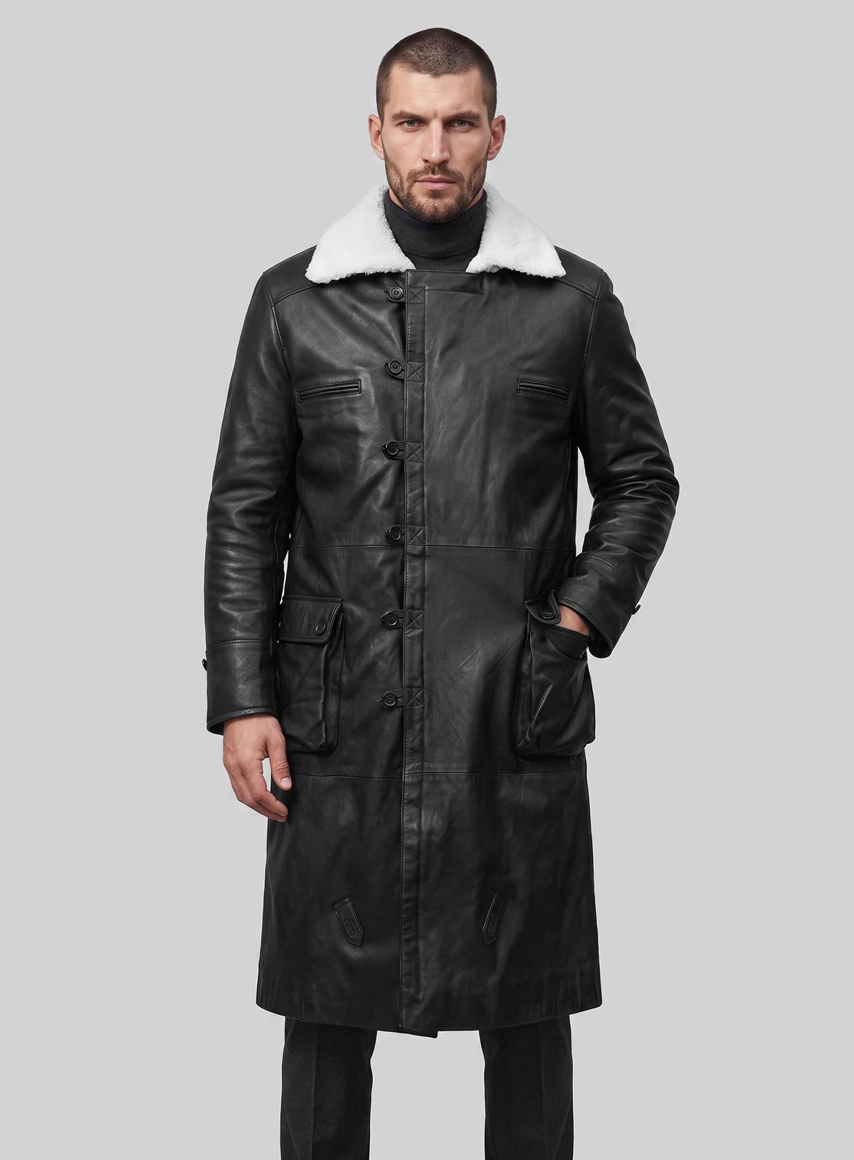 Thick Goat Black Washed &amp; Wax Tom Hardy Leather Coat