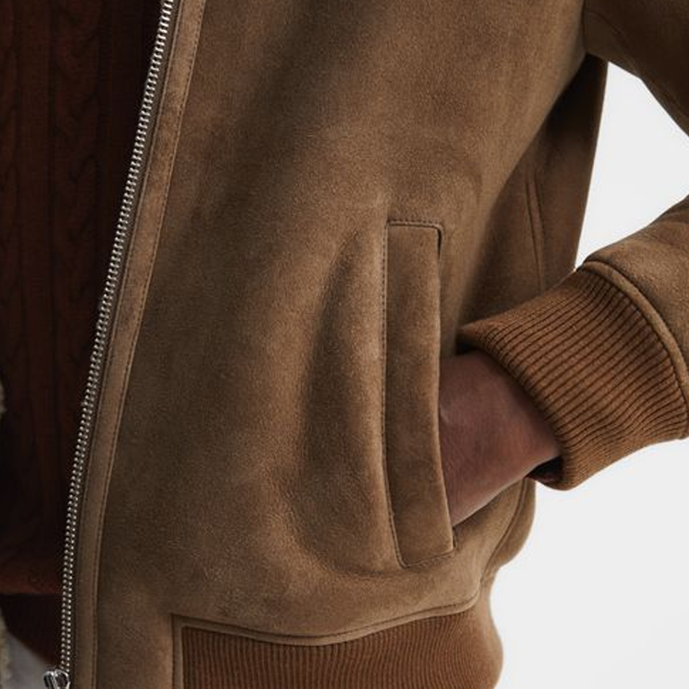 Mens B3 Brown Sheepskin Flying Aviator Shearling Bomber Leather Flying Jacket