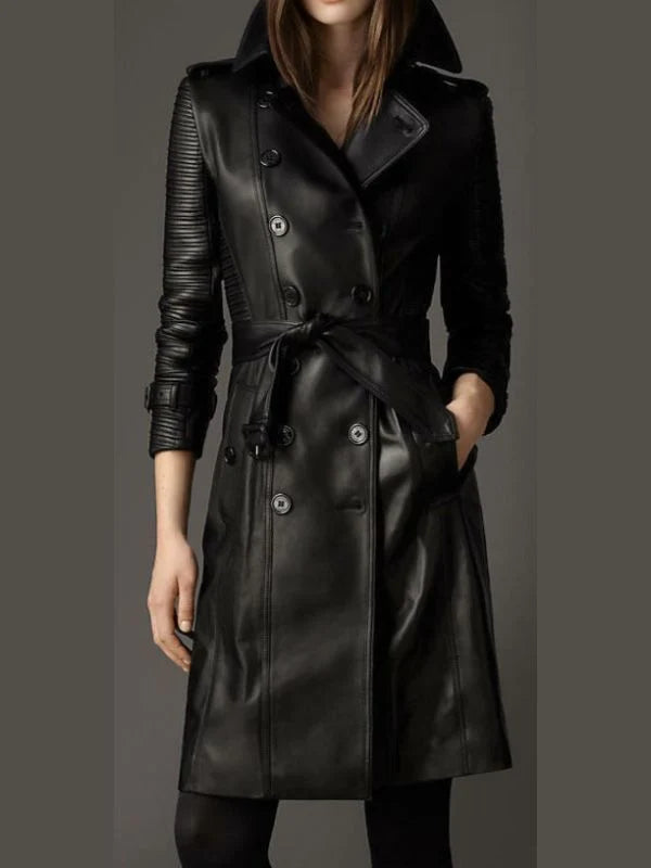 Women’s Black Military Stylish Leather Coat – Edgy &amp; Timeless Outerwear