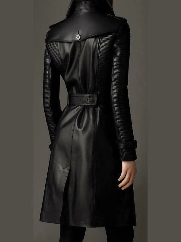 Women’s Black Military Stylish Leather Coat – Edgy &amp; Timeless Outerwear
