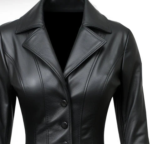 Women Sierra Black Leather Blazer – Elegant Real Leather Outerwear