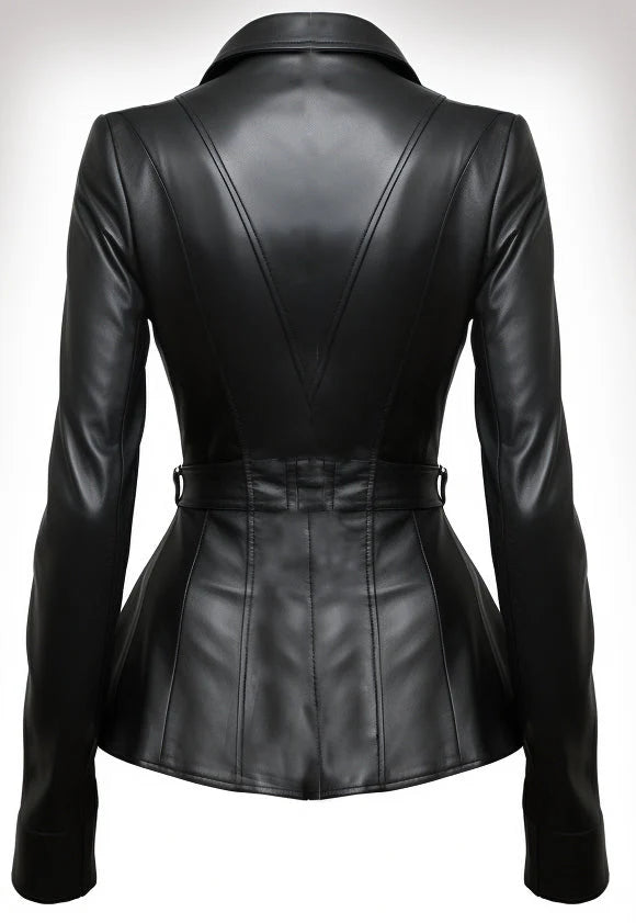 Women Sierra Black Leather Blazer – Elegant Real Leather Outerwear