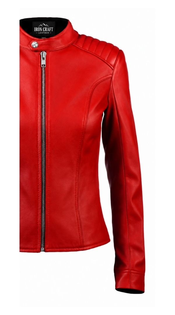 Womens Red Leather Jacket – Classic Zip-Up Leather Outerwear