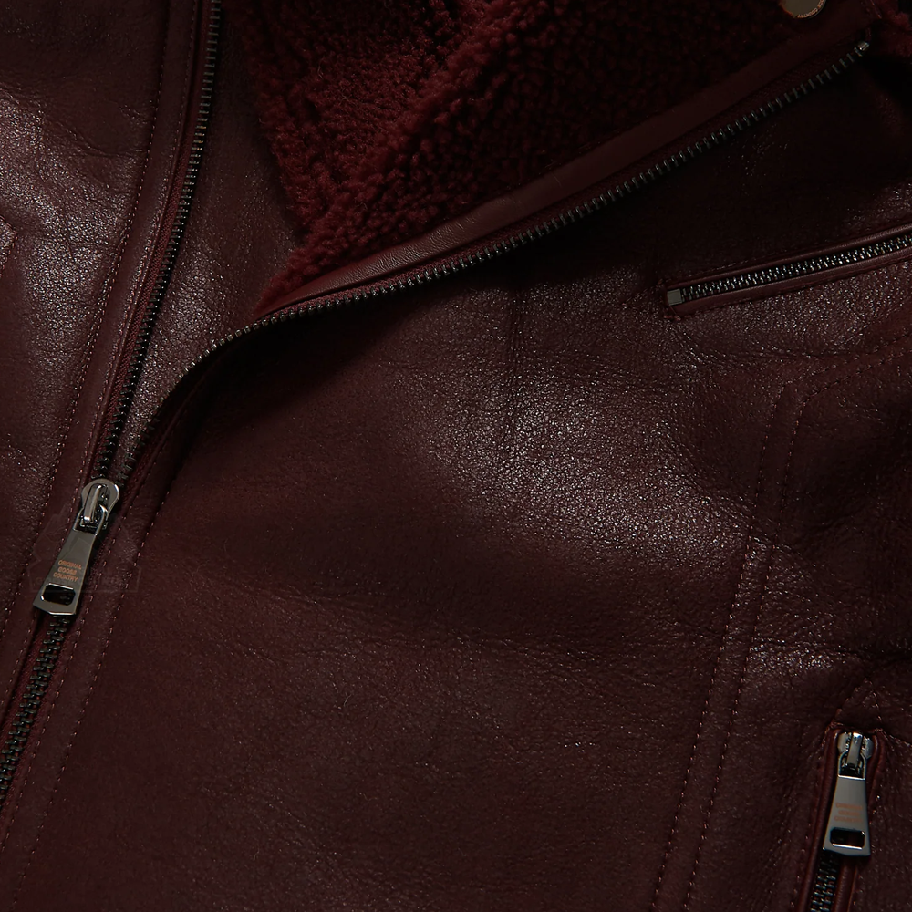 Real Brown Sheepskin Shearling B3 Aviator Leather Bomber Flying Jacket for Men