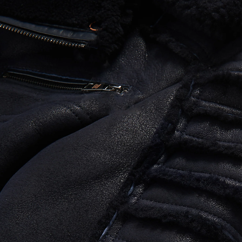 New Men Black RAF Flying Shearling Sheepskin Moto Leather Flying Jacket