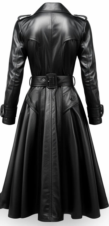 Women Luna Black Long Leather Coat – Elegant &amp; Timeless Outerwear