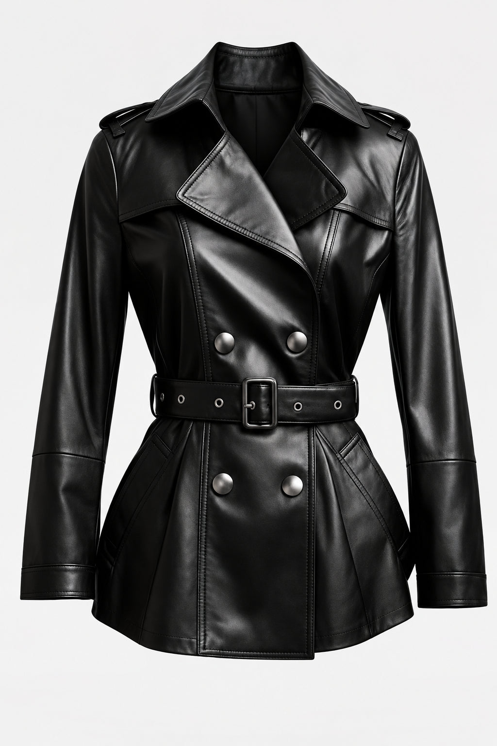 Women Black Leather Winter Coat – Belted Style