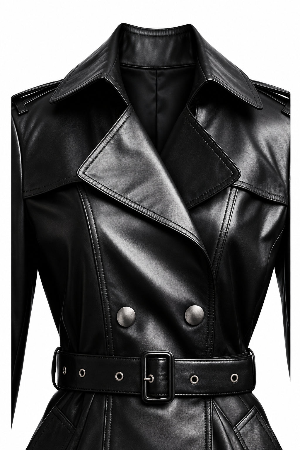 Women Black Leather Winter Coat – Belted Style