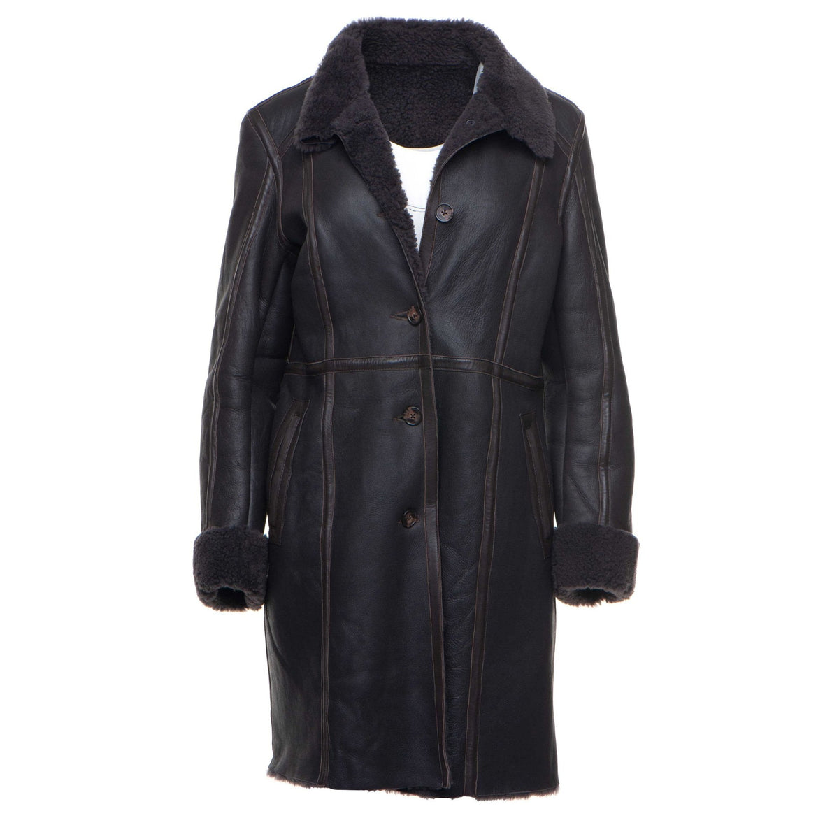 Shaunnas buttoned 3/4 length shearling coat
