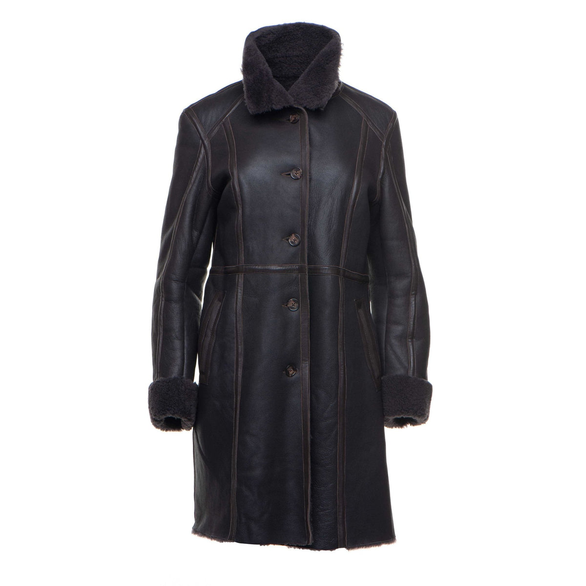 Shaunnas buttoned 3/4 length shearling coat
