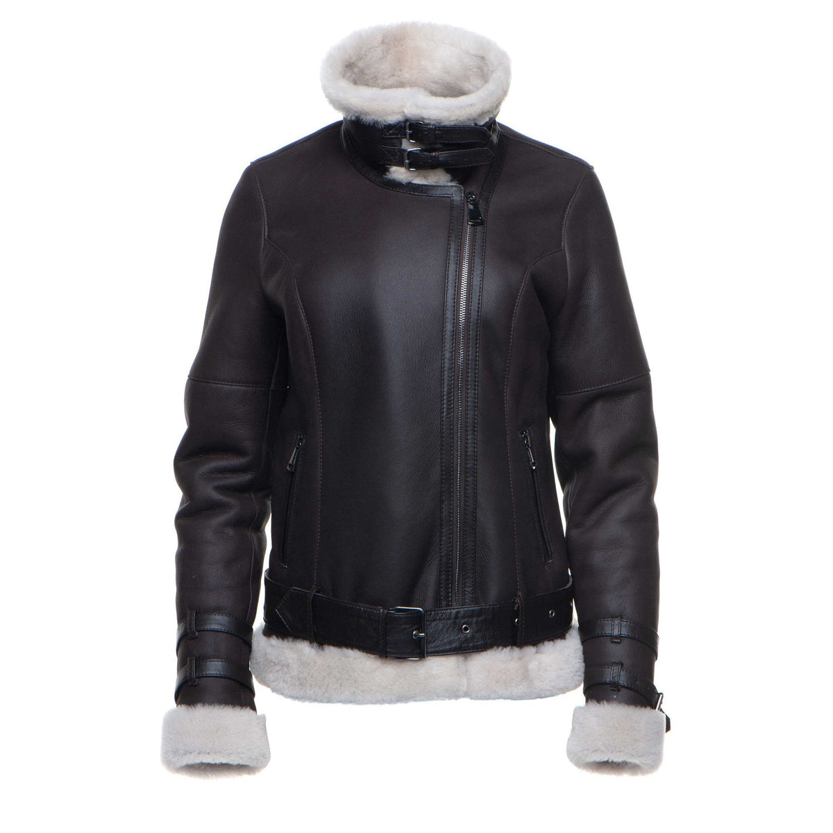 Jaynes Sheepskin Brown Biker Shearling Jacket