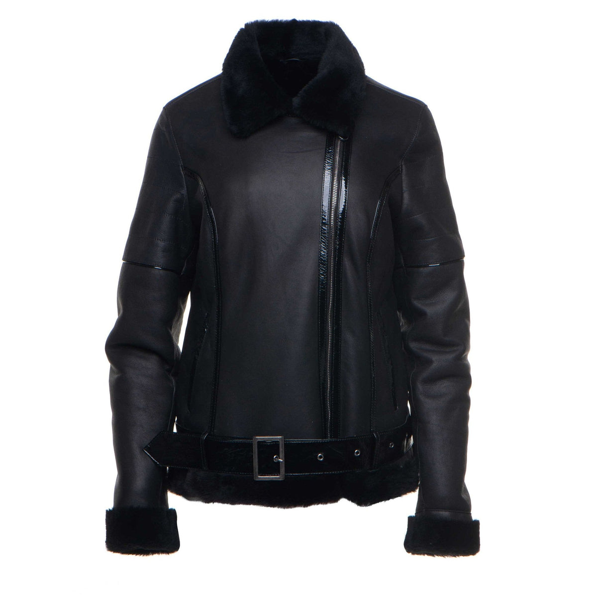 Tashas Black Sheepskin Shearling B-3 Bomber Style Jacket