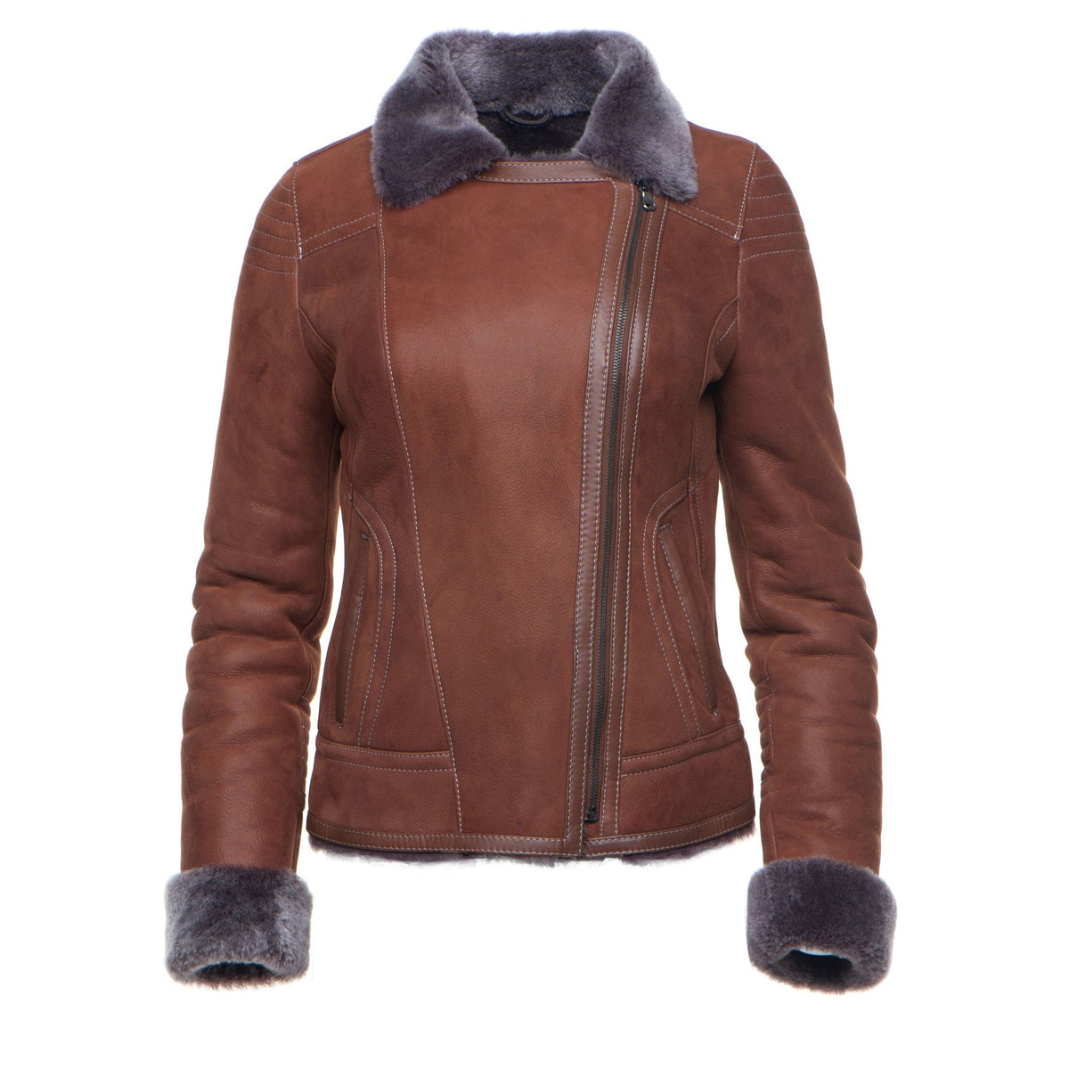 Reynas Tan Sheepskin Shearling B-3 Bomber Style Jacket