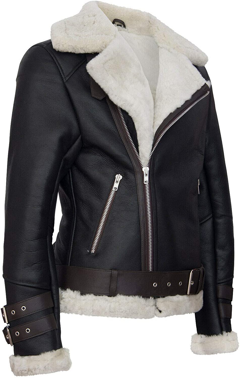 Mens Retro RAF B3 Pilot Real Sheepskin Shearling Biker Leather Jacket