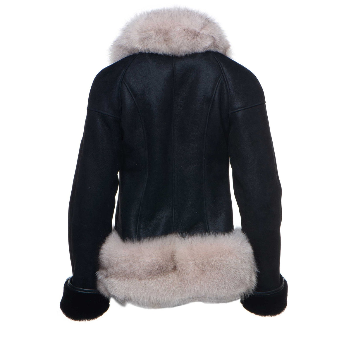 Cecilys Black Shearling Sheepskin Jacket with Fox fur trim