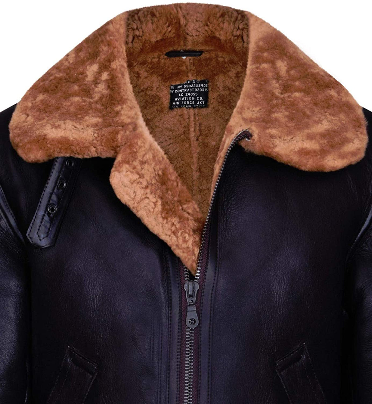 Mens Aviator Ginger Brown B3 Real Shearling Sheepskin Leather Bomber Flying Jacket