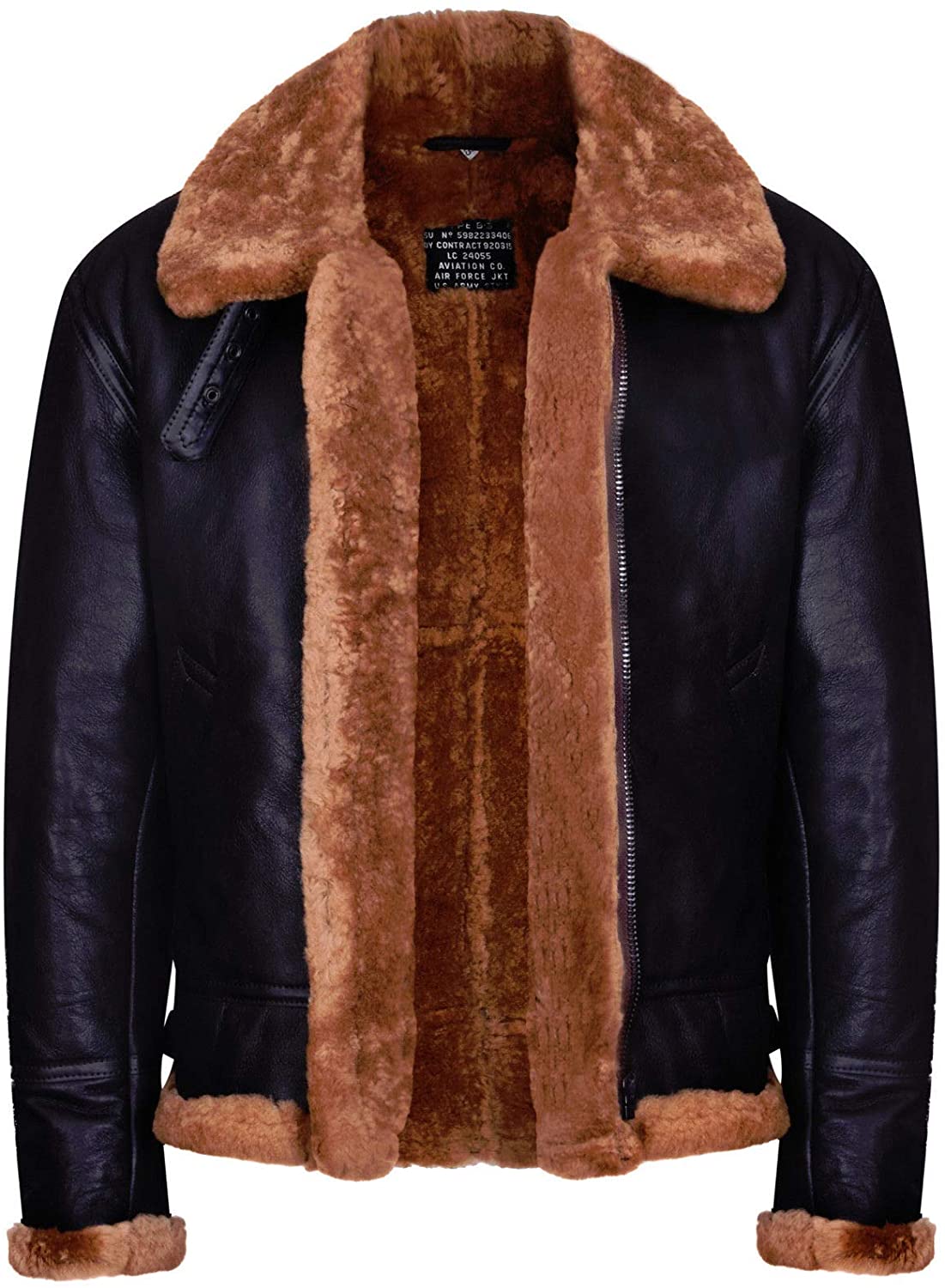 Mens Aviator Ginger Brown B3 Real Shearling Sheepskin Leather Bomber Flying Jacket