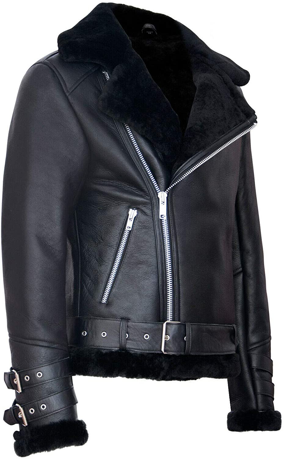 Mens Retro RAF B3 Pilot Real Sheepskin Shearling Biker Leather Jacket