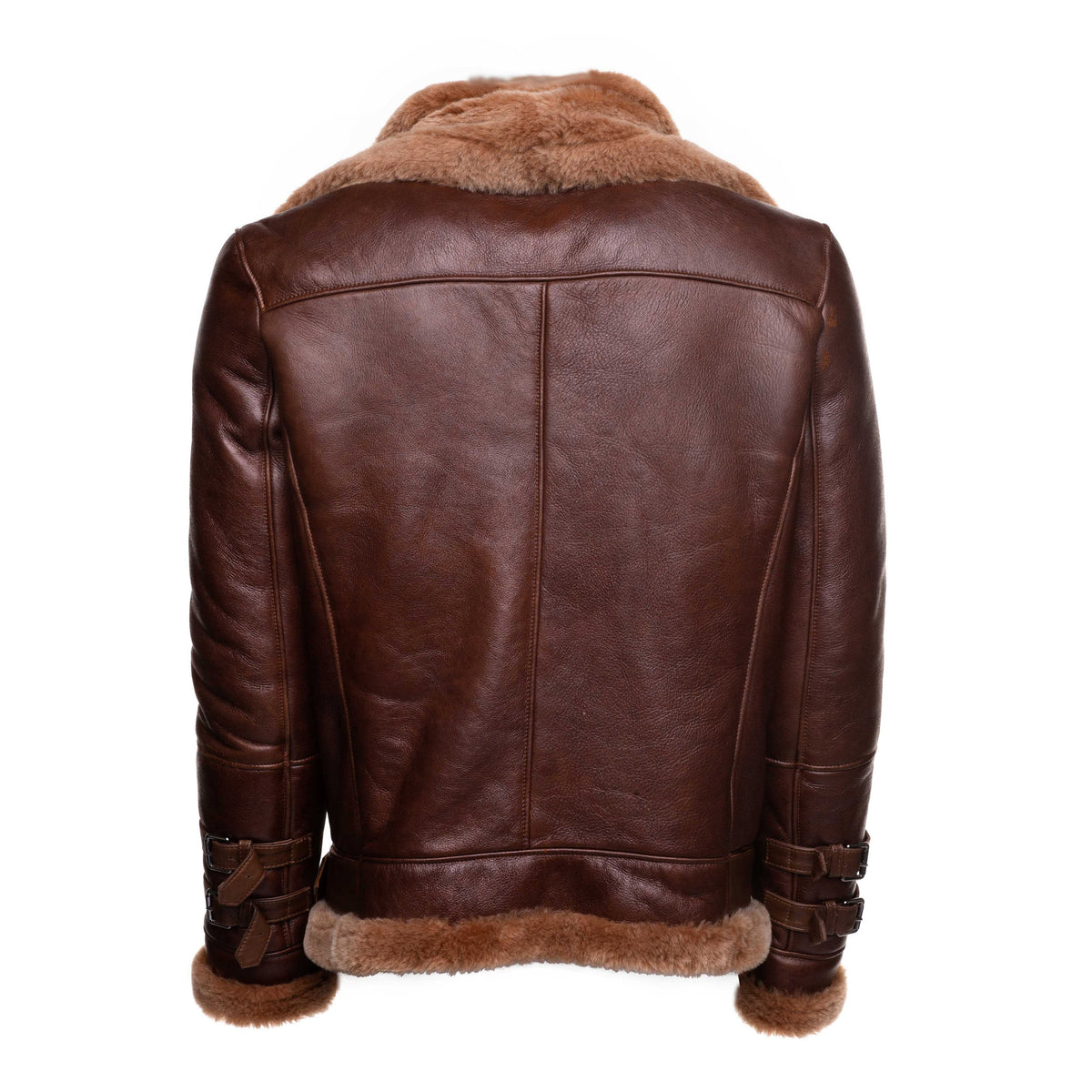 Phans Brown Aviator bomber shearling jacket with a waist belt