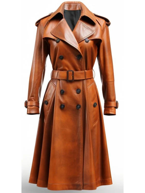 Women’s Brown Real Leather Coat – Classic Stylish Leather Outerwear