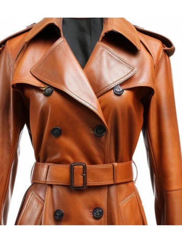Women’s Brown Real Leather Coat – Classic Stylish Leather Outerwear