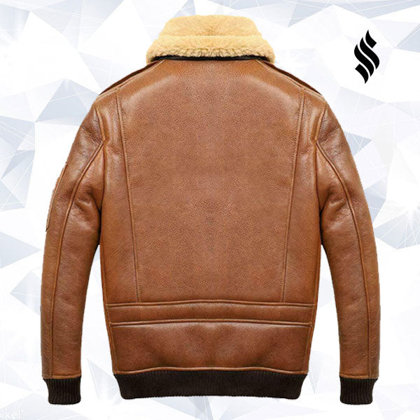 Men’s Aviator Camel Brown A2 Fur Shearling Leather Bomber Jacket