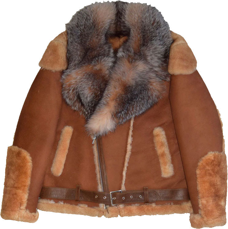 Brown Pilot Mens Leather Jacket With Fur