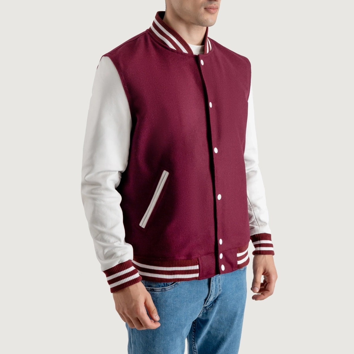Burgundy Maroon and White Varsity Letterman Jacket